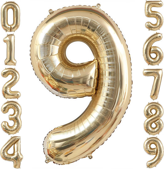 Champagne Gold 9 Balloon,40 Inch Light Gold Number 9 Balloon Big Foil Mylar Helium 9 Balloon for Birthday Party