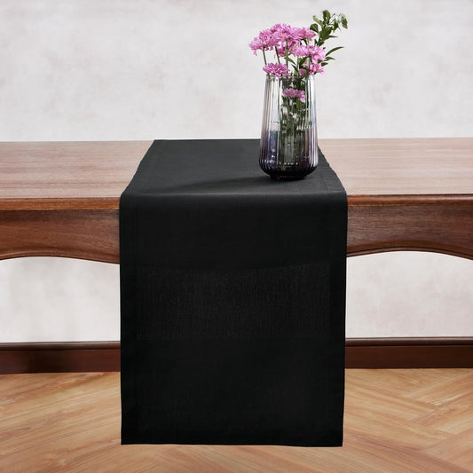 Cotton Linen Table Runner 90 Inches Long – Farmhouse Black Table Runner for Spring, Summer, Wedding Decoration, Gift – Machine Washable Fabric Dining Runner – Eva