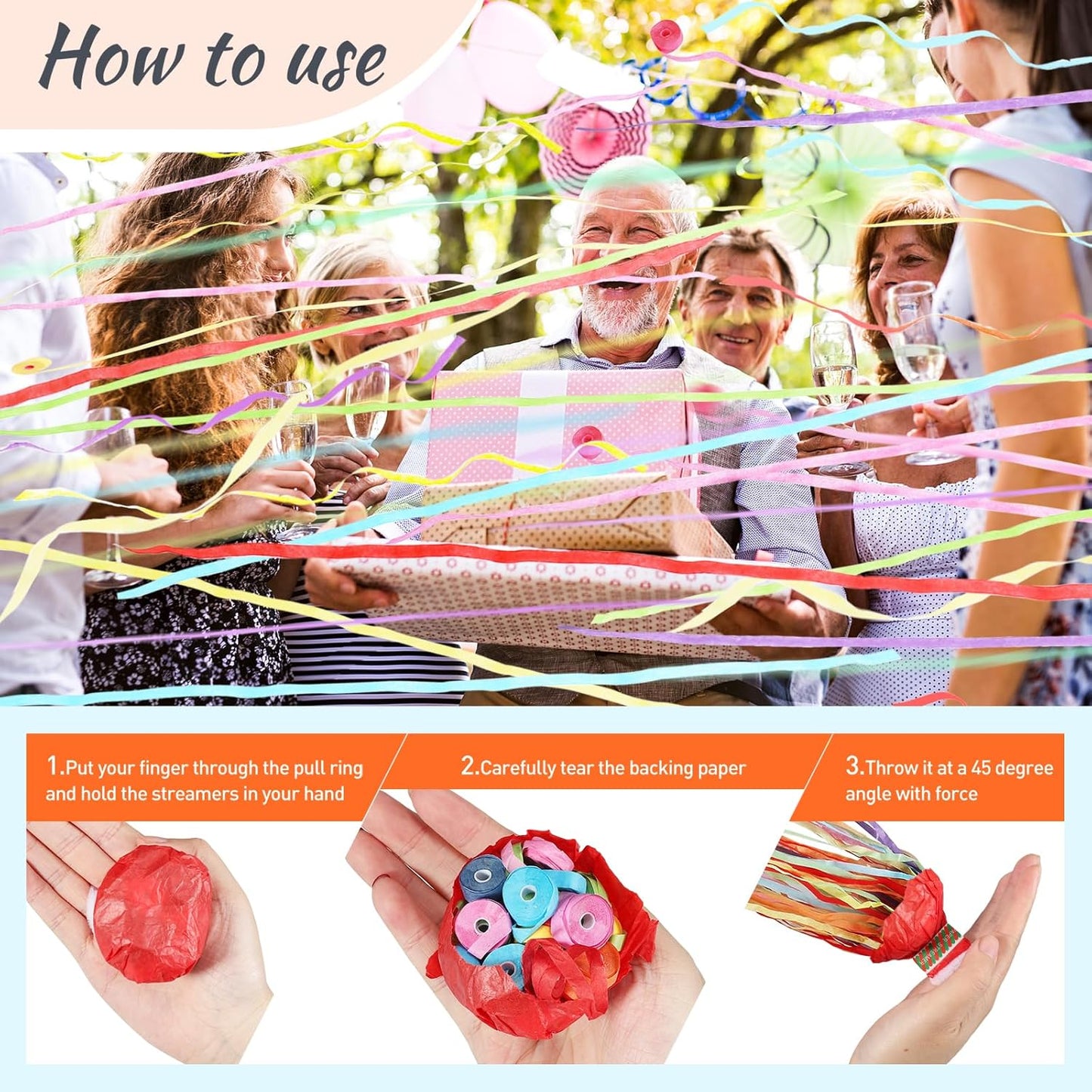 No Mess Streamers 100pack, Colorful Confetti Poppers,Hand Throw Party Poppers No Mess for Birthday, Graduation, Wedding Send Off, Engagement Party Favors（Colorful 100Pack）