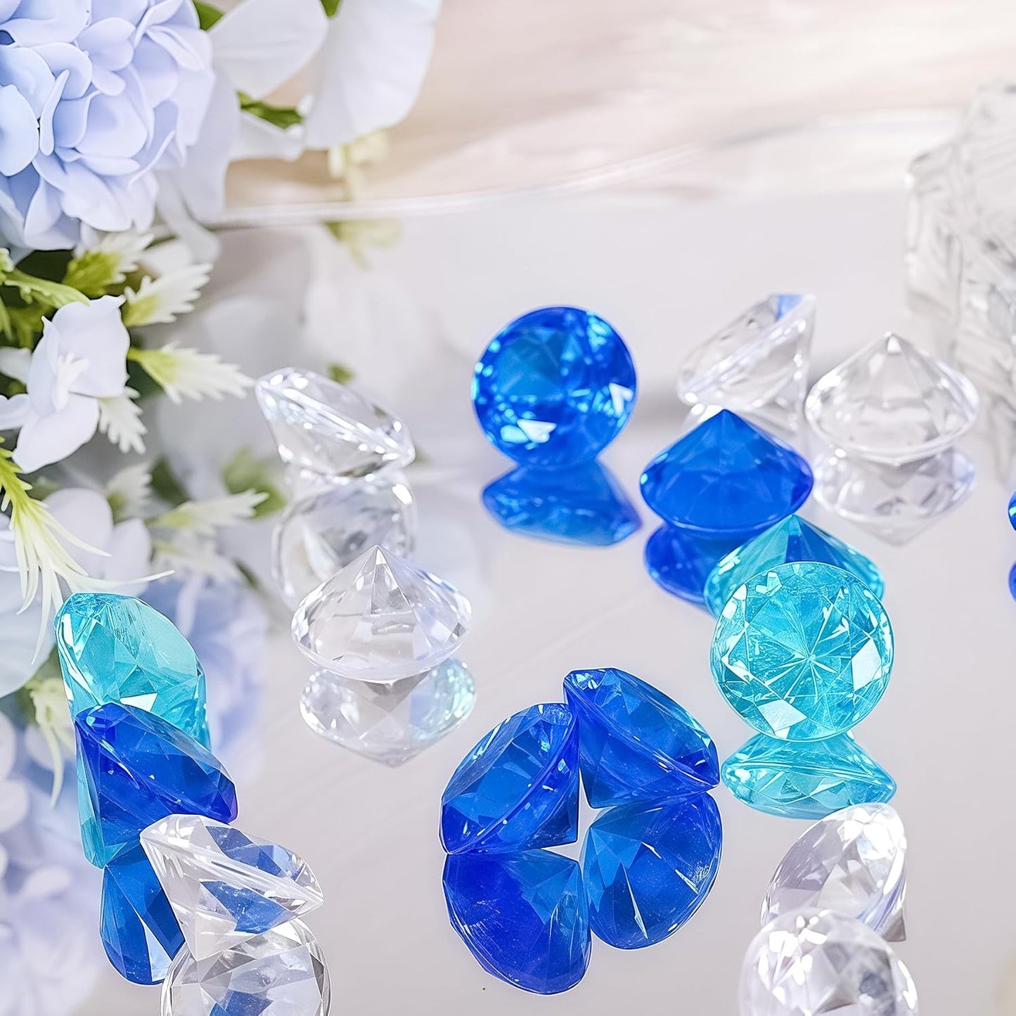 Acrylic Diamond Fake Gems Vase Filler, Babenest 240pcs 3/4 Inch Faux Diamonds Crystals Jewels for Table Scatters Wedding Party Arts & Crafts Birthday Decoration (240, Clear/Rpyal Blue/Baby Blue)