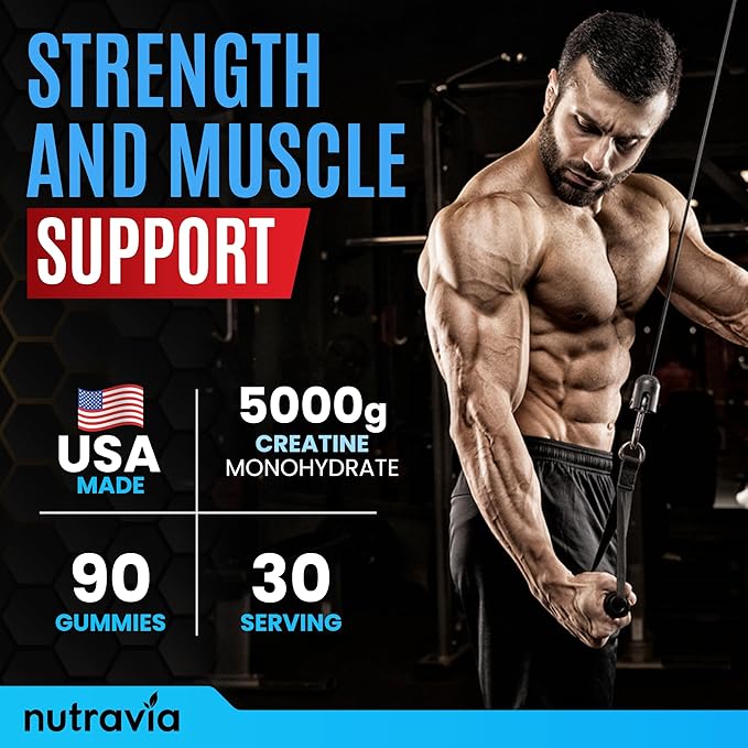 Creatine Gummies Infused with 5g Creatine Monohydrate for Men and Women, Strength, Endurance, Muscle Instantized Creatine, Micronized Clean HCL Balanced Creatina Monohidratada en Polvo (90 Gummies)