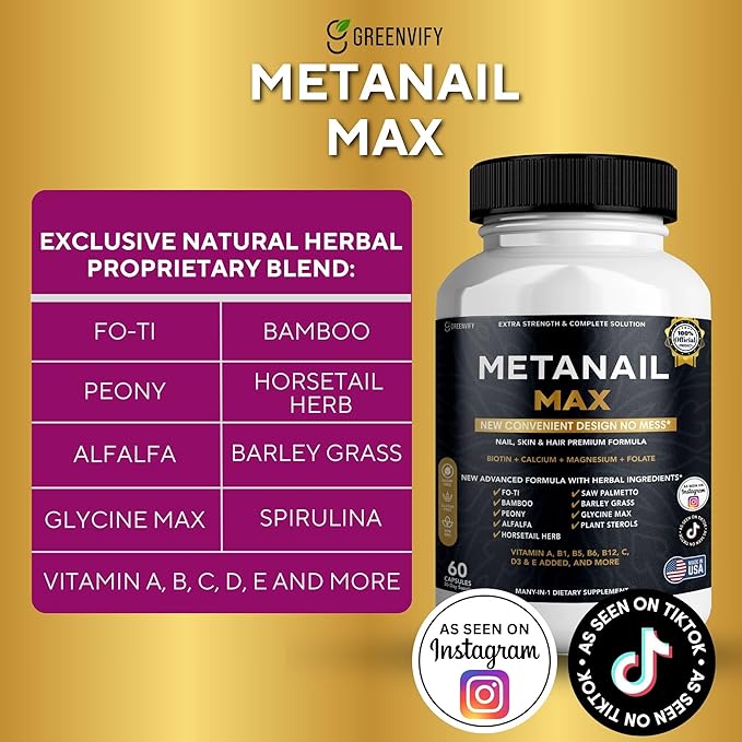 Metanail Max Hair, Skin & Nail Supplement, 60 Capsules, with Biotin 5000mcg, Vitamins & Herbal Blend (2)