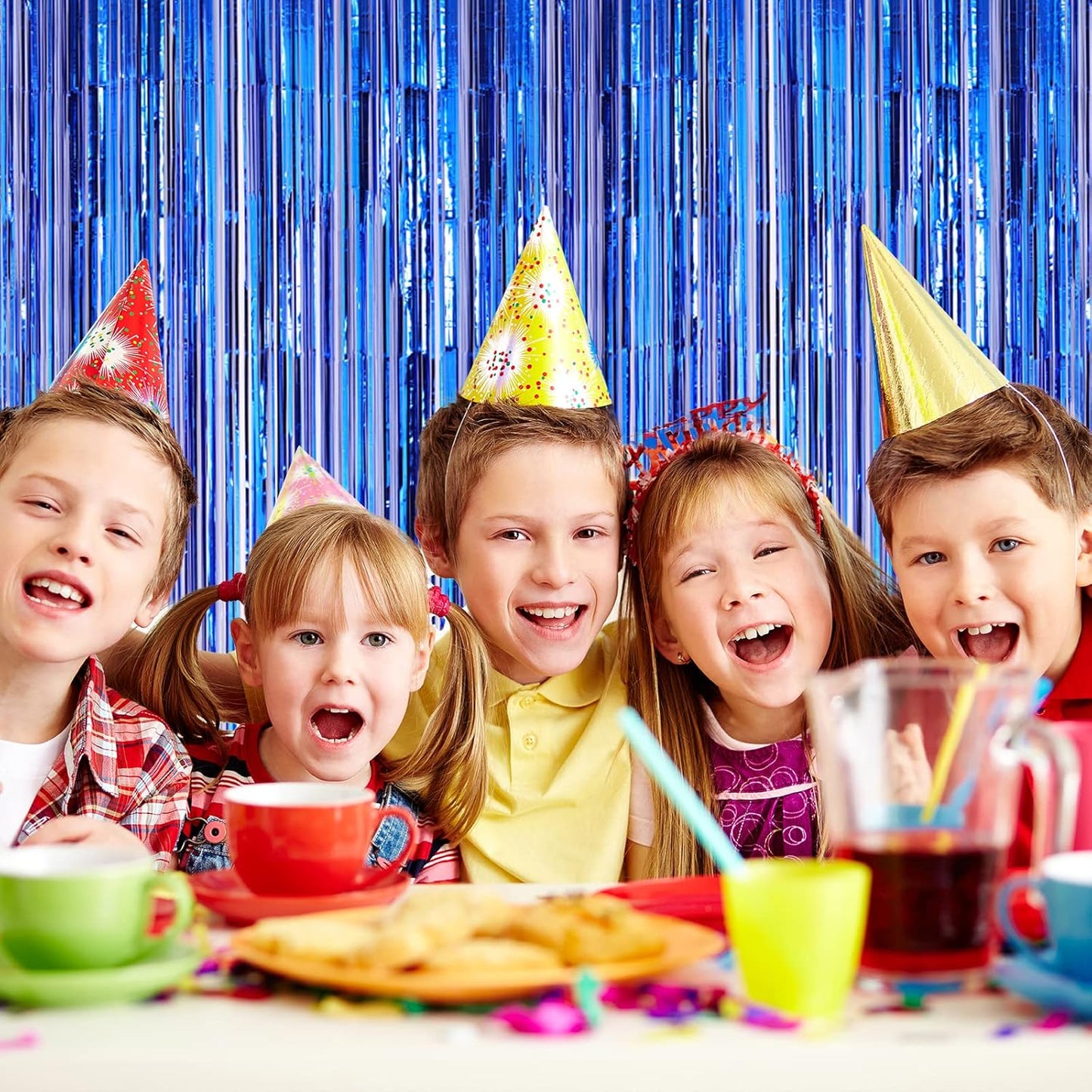 2 Pack Blue Foil Fringe Backdrop Curtains, Tinsel Streamers Party Decorations, Fringe Backdrop for Graduation, Disco Party