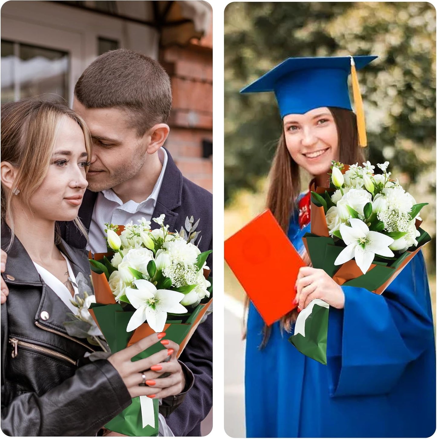 BEISHIDA 20Pcs Green and Brown Double Sided Floral Wrapping Paper Matte Waterproof Flower Bouquet Wrapping Paper for Floral Wrap Florist Packing Supplies Birthday Valentine's Christmas Gift Wrapping