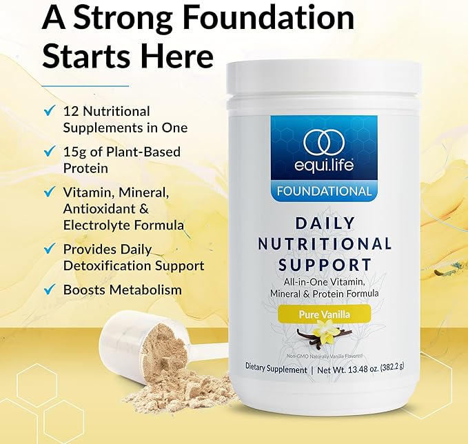 Equilife Daily Nutritional Support, All-in-One Multivitamin Meal Replacement, Pure Vanilla Flavor, 15G Plant Protein, Supports Overall Wellness Including Energy, Digestion, & Skin, 14 Servings Tub
