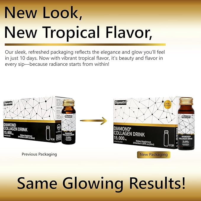 Diamond Liquid Collagen Drink, 15000 mg Hydrolyzed Marine Collagen Peptides with Vitamin C, Pomegranate, Healthy Hair Skin Nails Joints Bones Support, 50 ml x 10 Bottles (3 Boxes)