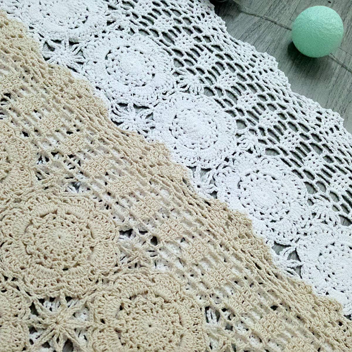 Cotton Handmade Crochet lace Table Runners Rectangular Tablecloth Doilies Doily Table Dresser Scarf Décor,19x27Inch,Beige