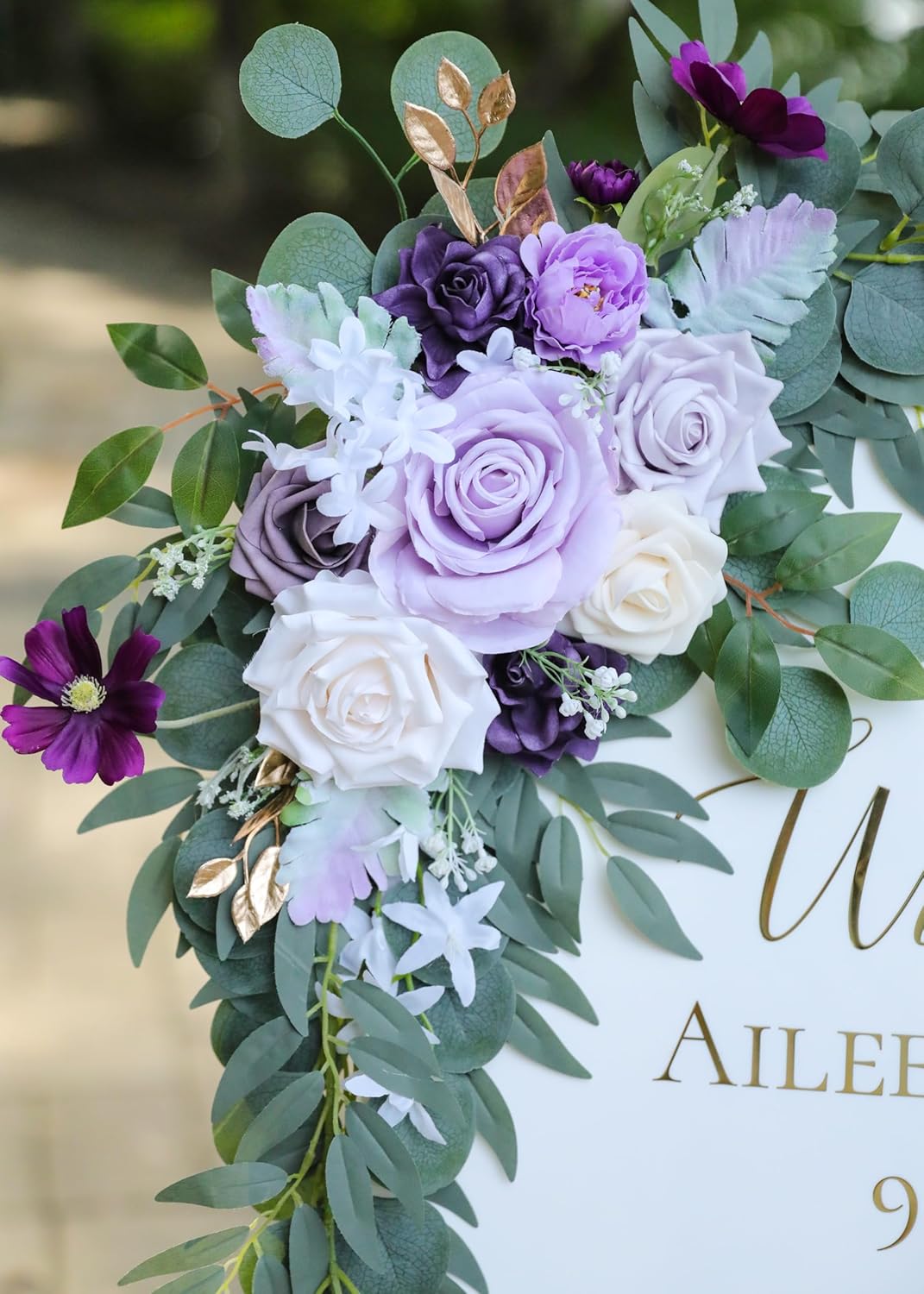 Artificial Lilac Wedding Arch Flowers Swags Set of 2 for Wedding Welcome Signs Floral and Reception Ceremony Decorations, Purple Wedding Flowers