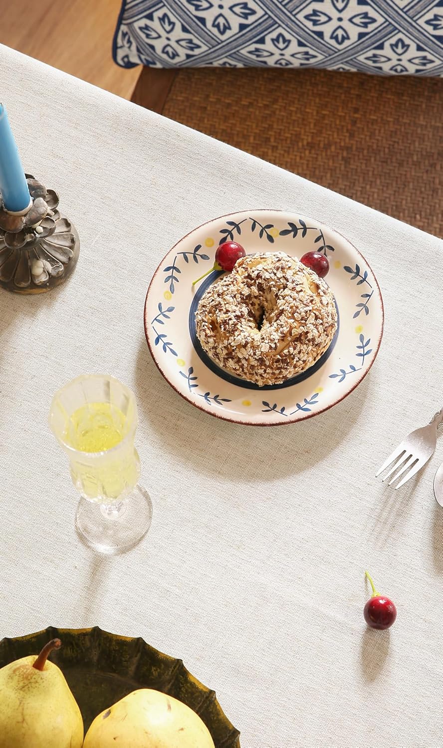 patdrea Designer Vintage Small Blue Rectangle Table Cloth,Linen Leaves Pattern Floral Tablecloth,Farmhouse Fall Table Cover for Kitchen Dining Christmas,Tea Party,Thanksgiving,55"x71"-Ivar B