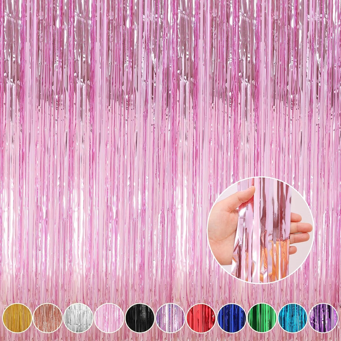 Crosize 4 Pack 3.3 x 9.9 ft Pink foil Fringe Curtains Party Decorations, Pink Tinsel Curtain Backdrop for Parties, Door Streamers, Glitter Streamer Fringe Backdrop for Birthday Decoration