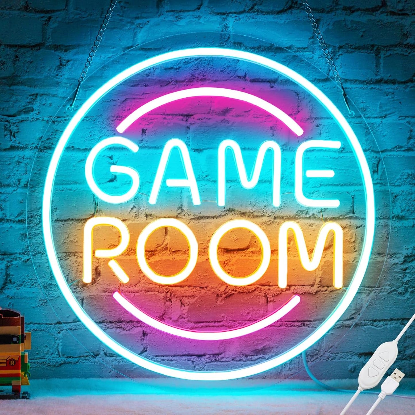 Gamer Neon Sign for Gamer Room Decor, Dimmable Gamer Room Neon Signs for Wall Decor, USB Powered Bright LED Neon Gaming Signs for Boys Room, Gamer Gifts for Teenage Boys, Kids(13.3”x13.3”)