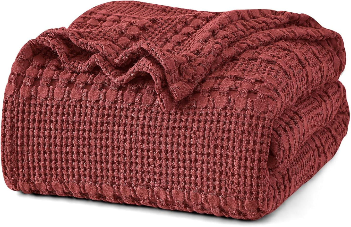 PHF 100% Cotton Waffle Weave Blanket King Size for Bed, Soft Lightweight & Breathable, All-Season Comfort, Luxury Aesthetic Woven Bedding for Home Decor, 108"x90", Wine Red
