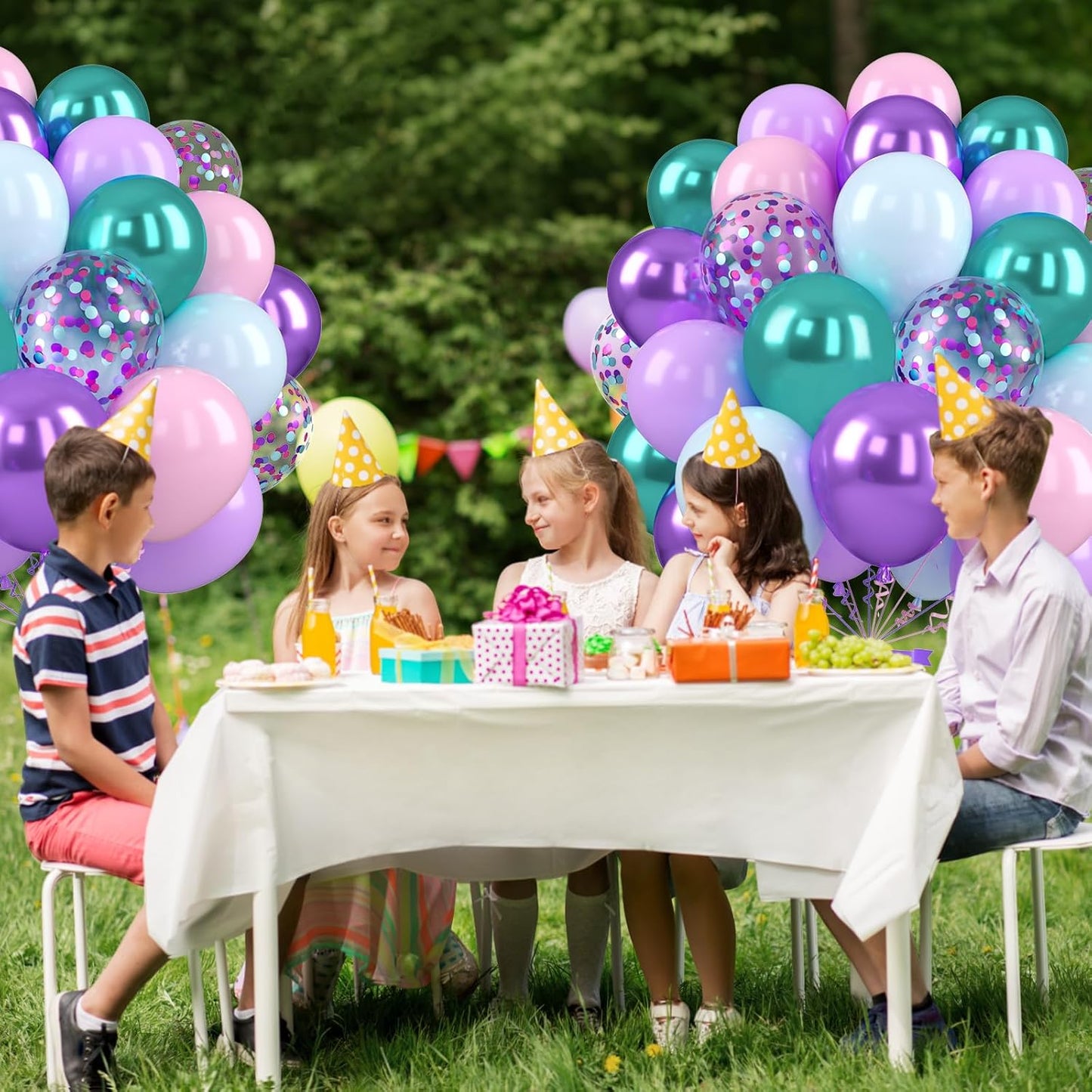 Mermaid Balloons, 12 Inch Pastel Purple and Teal Balloons, Pink Metallic Teal Purple Confetti Balloon Latex Balloon for Girls Mermaid Theme Princess Birthday Baby Shower Party Decorations