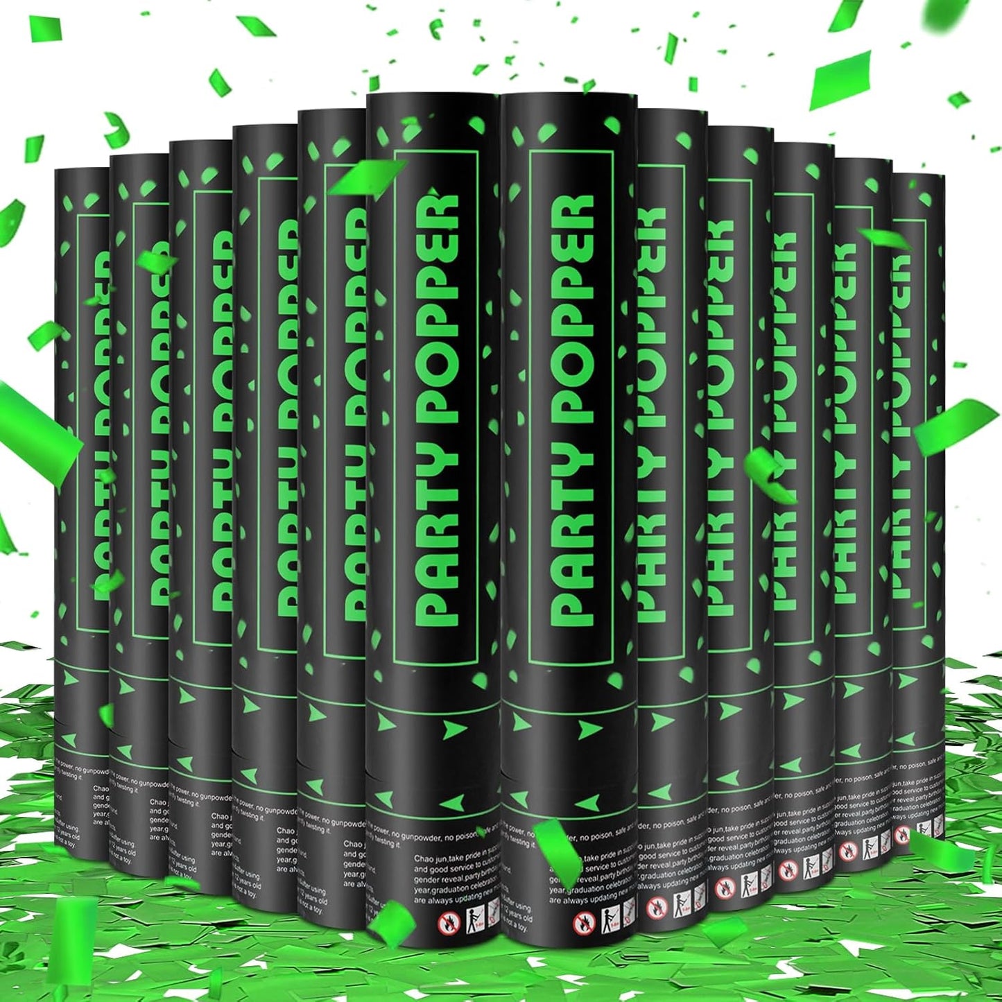 Party Poppers Confetti Cannon 12 Pack Green Poppers 12 Inch Party Shooters Mylar Confetti Green Foil Confetti Cannons Bulk for Wedding Birthday Graduation Baby Shower Christmas New Year