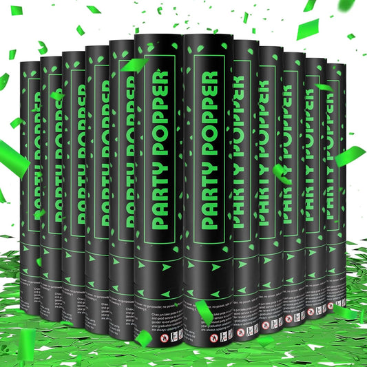 Party Poppers Confetti Cannon 12 Pack Green Poppers 12 Inch Party Shooters Mylar Confetti Green Foil Confetti Cannons Bulk for Wedding Birthday Graduation Baby Shower Christmas New Year