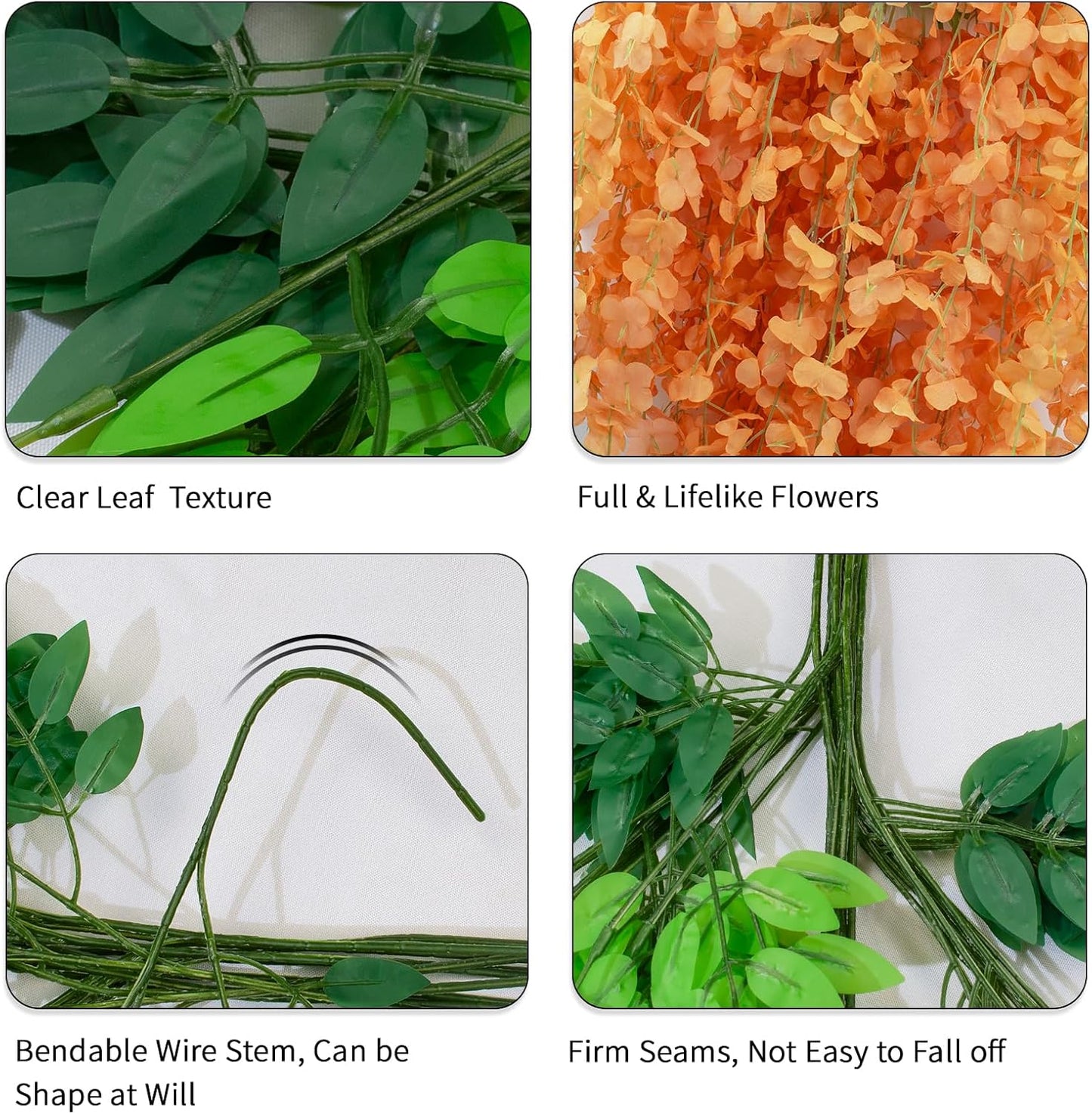 24 Pack Wisteria Hanging Artificial Fall Flowers Fake Flowers Ratta Hanging Garland Silk Flowers String for Home Garden Party Wedding Backdrop Arch Decor (Orange)