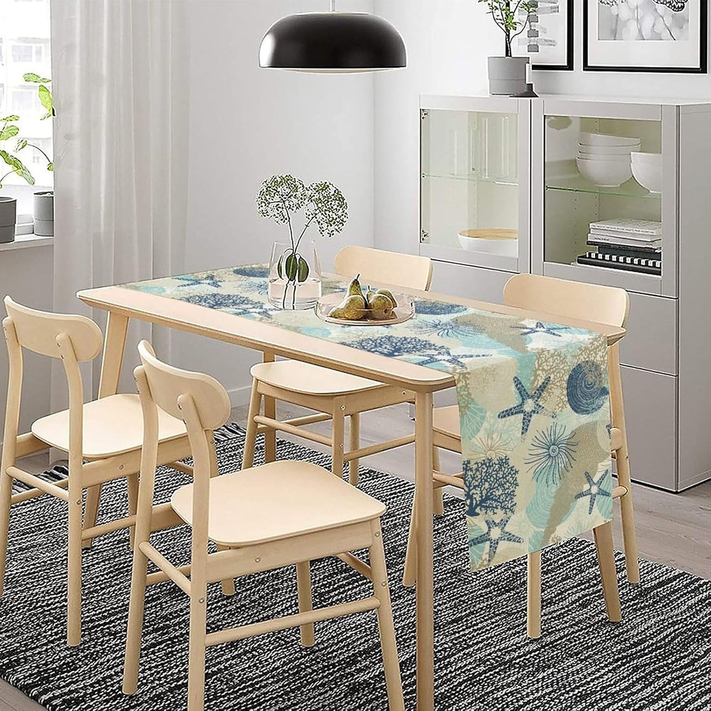 Nautical Coastal Table Runner，Ocean Themed Starfish Coral Conch Beach Kitchen Dinning Table Decoration for Indoor Outdoor Home Party Decor 13x70 Inch