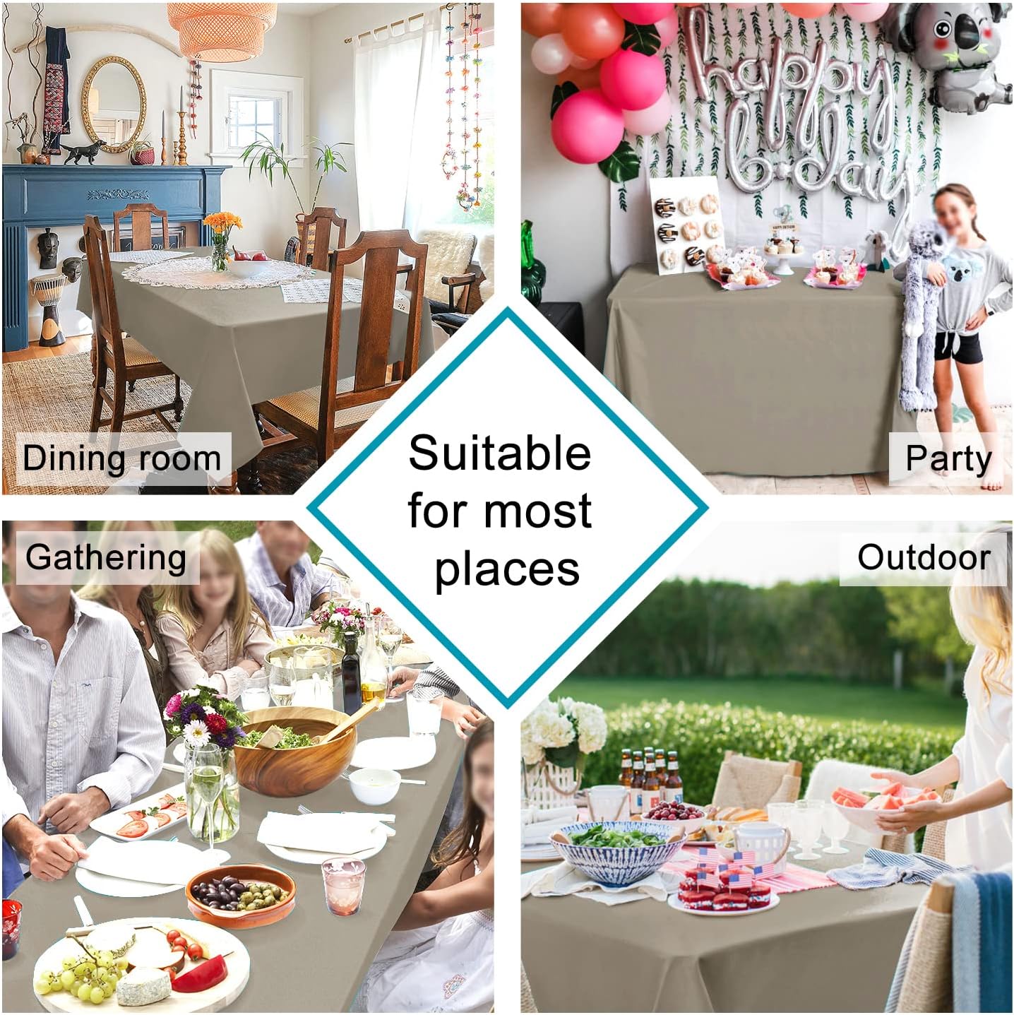 Hiasan 2 Pieces Taupe Square Tablecloth - Waterproof and Spillproof Restaurant Washable Polyester Table Cloth for Dining Room, 30 x 30 Inch