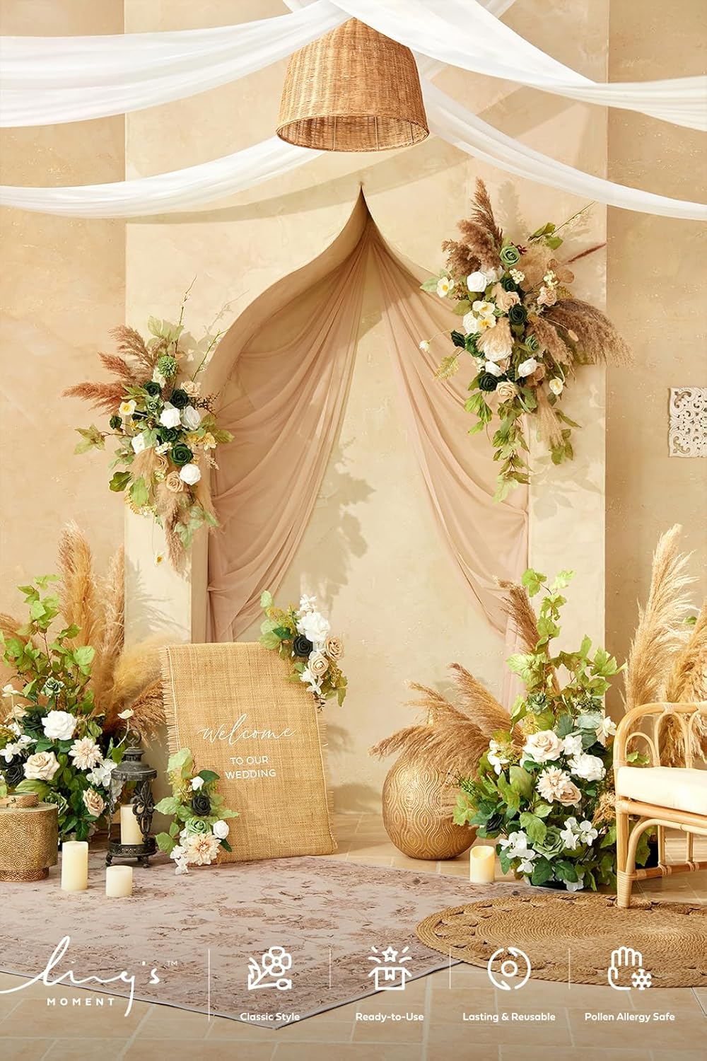 Ling's Moment Wedding Arch Draping Fabric 2 Panels 32Ft x 30" Wrinkle-Free Wedding Arch Drapes Chiffon Fabric Beige Curtain Wedding Ceremony Reception Backdrop Background Party Home Garden Decorations