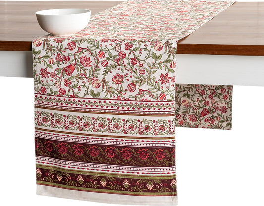 Maison d' Hermine Table Runner 100% Cotton Double Layer Table Runners 108 inches Long for Thanksgiving Christmas Decorations Home Kitchen Dining Party Wedding (Reveillon Au Jardin, 14.5" x 108")