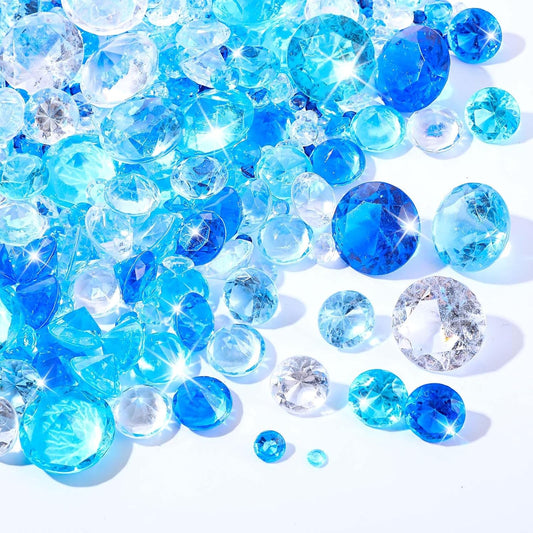 Hicarer 800 Pieces Diamond Decorations Acrylic Diamond Table Scatter Crystals for Table for Vase Fillers Party Decorations(20, 12, 10, 6, 3mm,Gradient Blue)