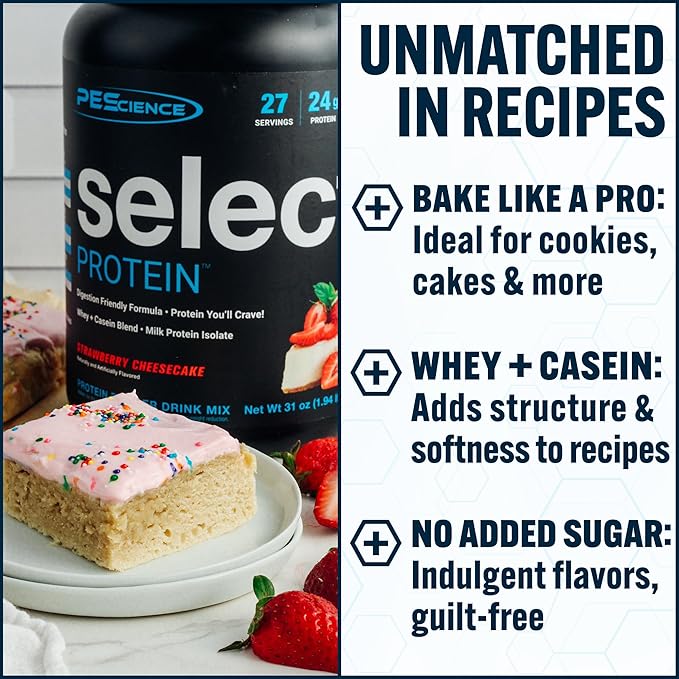 PEScience Select Protein Powder, Whey and Casein Blend, Clean Protein Powder for Women and Men, Low Calorie, Low Carb, Keto Friendly, Gluten Free, Strawberry Cheesecake, 5 Servings