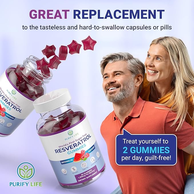 Sugar-Free Resveratrol Gummies - Potent Anti-Aging Antioxidant - Resveratrol Supplement to Support Digestive & Immune Health - Natural Herb for Cell Growth & Repair - Easy Chewable NMN Alternative