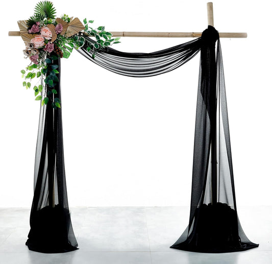 VDS Pack of 1 Panel (30 Inch X 30 Feet) Wedding Arch Draping Fabric Sheer Chiffon Fabric Drapery for Wedding Ceremony Reception Swag Backdrop Canopy Chuppah ARBO Altars Decoration (Black)