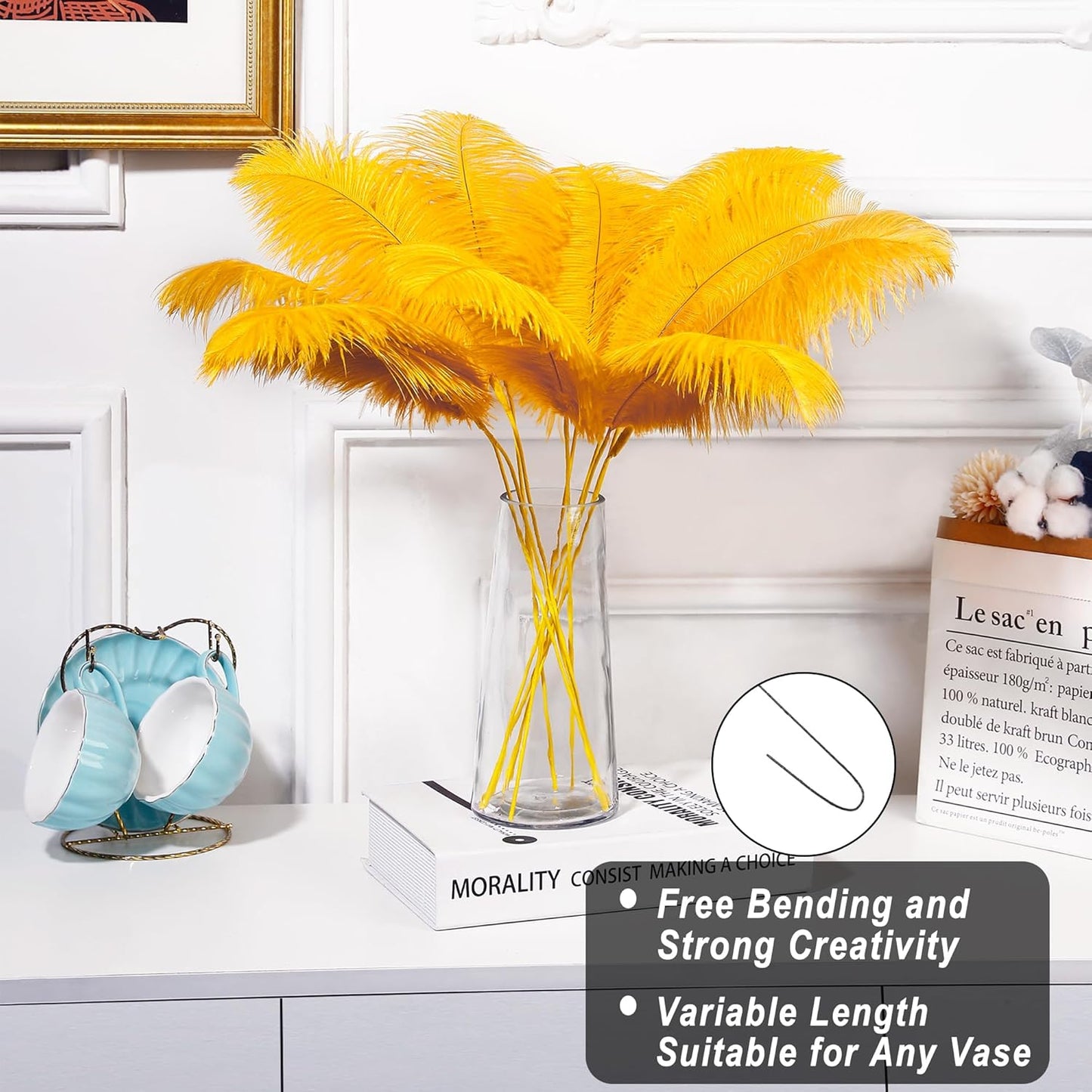 Holmgren Ostrich Feather for Centerpieces - 20pcs Making Kit 22 Inch Gold Ostrich Feathers for Vase, Floral Arrangement, Wedding Party Home Decorations (Luxury Gold)