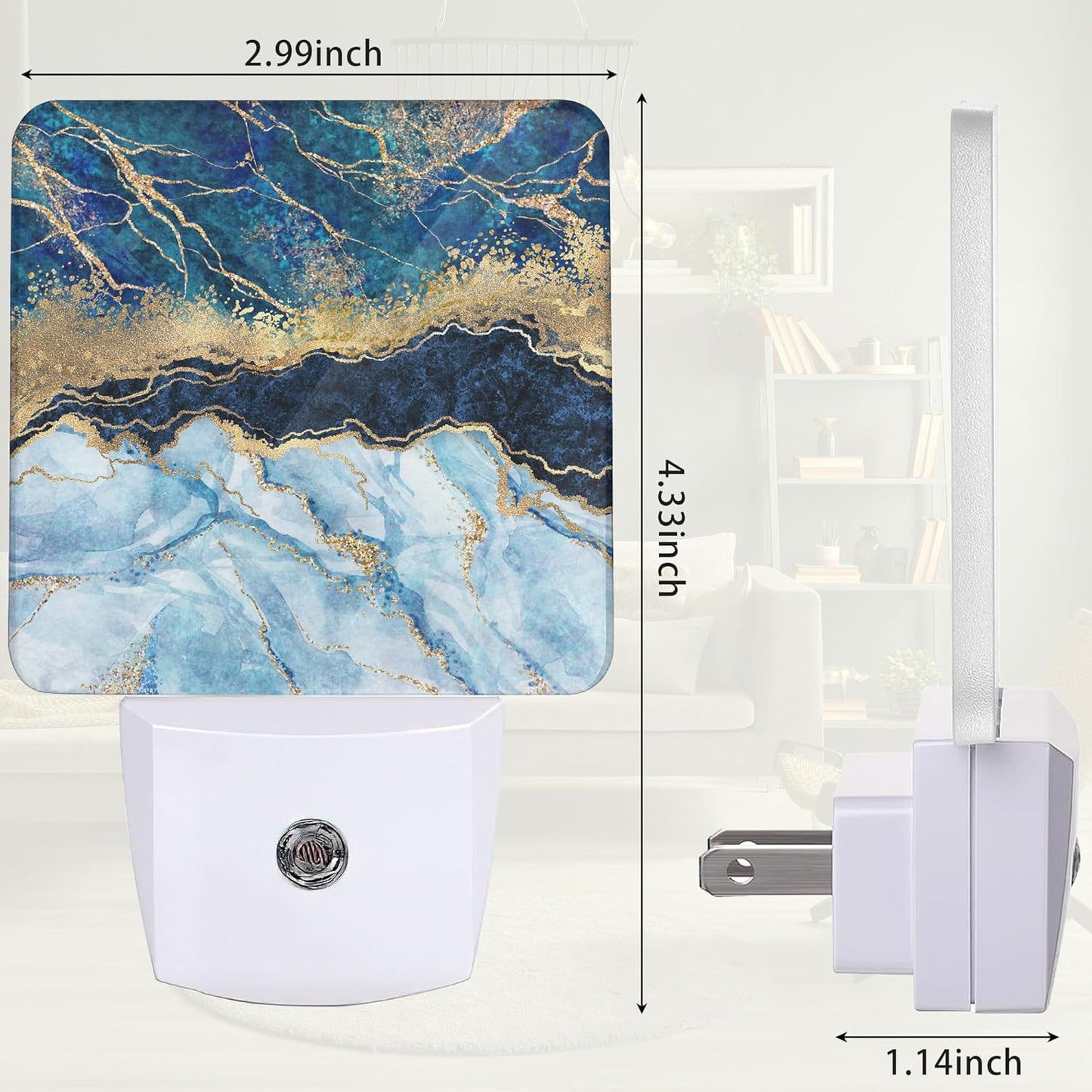 Blue Indigo Marble Night Light, Night Light Plug into Wall with Dusk to Dawn Sensor, LED Lamp Energy Saving Lights for Men Women Boys Girls,Lamp for Bedroom Bathroom Hallway
