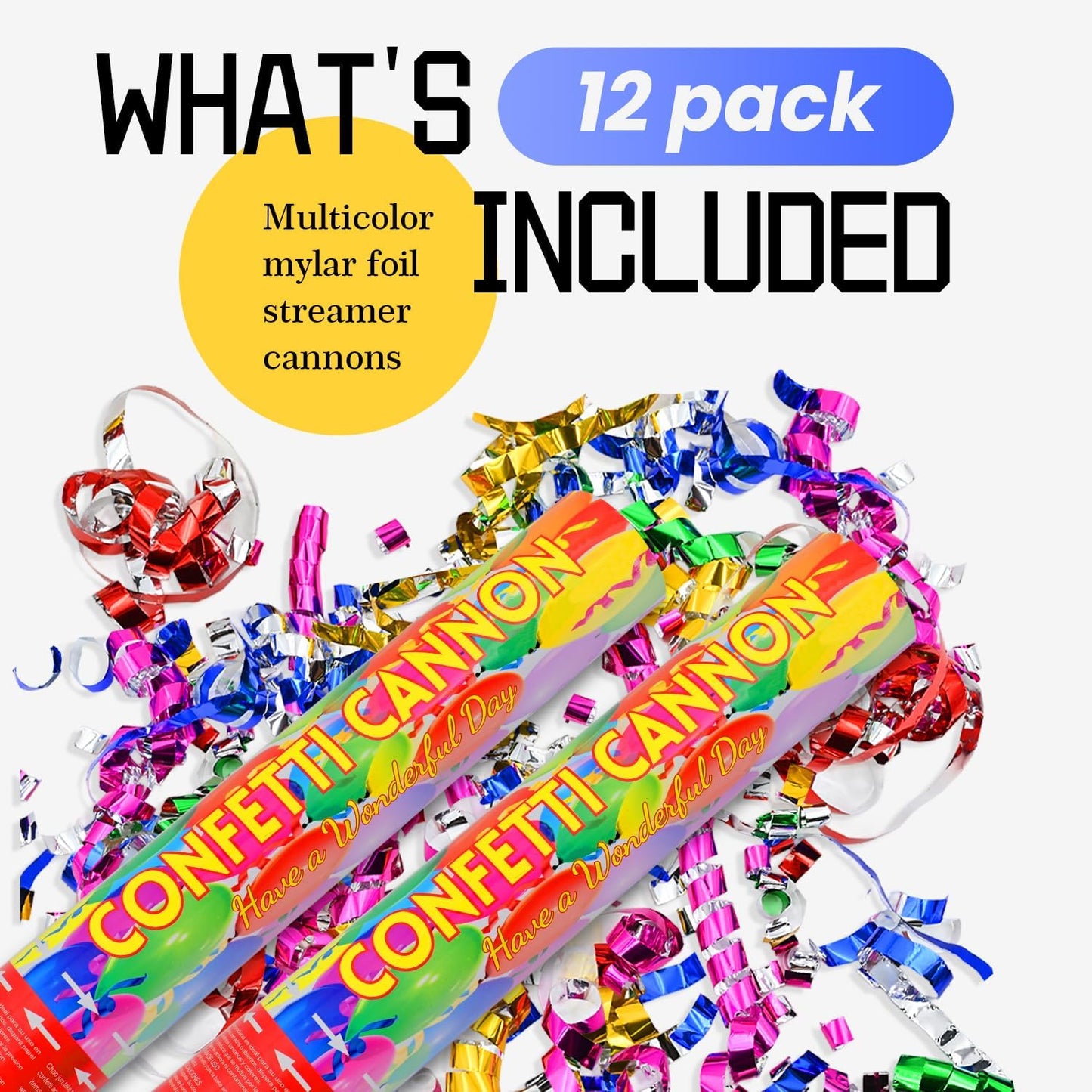 Confetti Poppers 12Pack Streamer Confetti Cannon 12inch Multicolor Confetti Party Poppers Foil Confetti Streamer Poppers Blaster for Wedding Birthday Graduation Party Christmas New Year Celebration