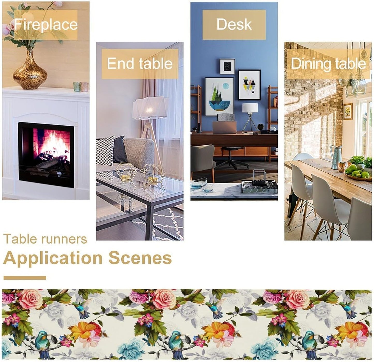 Hummingbird Table Runner,Vintage Floral Country Style Table Cloth Home Kitchen Restaurant Party Decoration 13x60 Inch