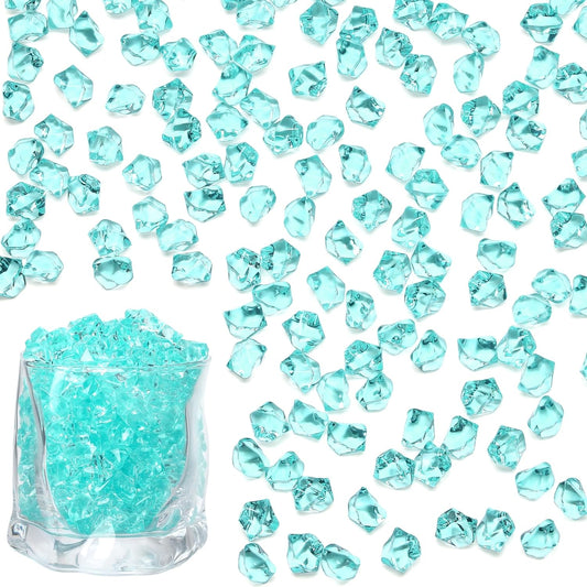 LAIDANLA 500PCS Teal Acrylic Gems Vase Fillers Plastic Diamonds Teal Fake Ice Cubes Fake Crushed Rocks for Centerpiece DIY Party Table Scatter Prop Wedding Decoration Accessories