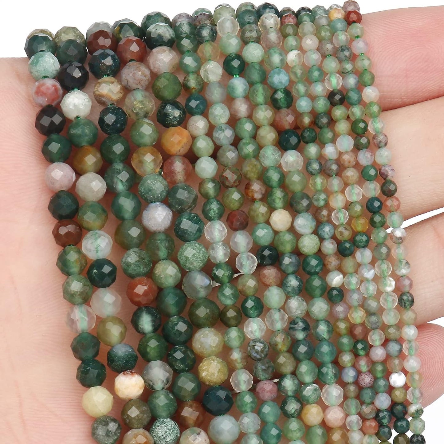 Song Xi 90pcs 4mm Natural Indian Agate Gemstone Beads Faceted Round Loose Stone Beads for Jewelry Making