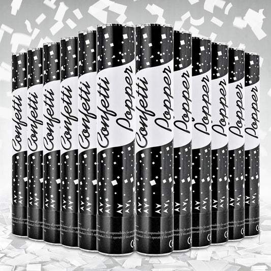 Confetti Poppers 12 Pack - White Confetti Cannons for Wedding, Birthday, Graduation, Baby Shower, Anniversary, Christmas & New Year's