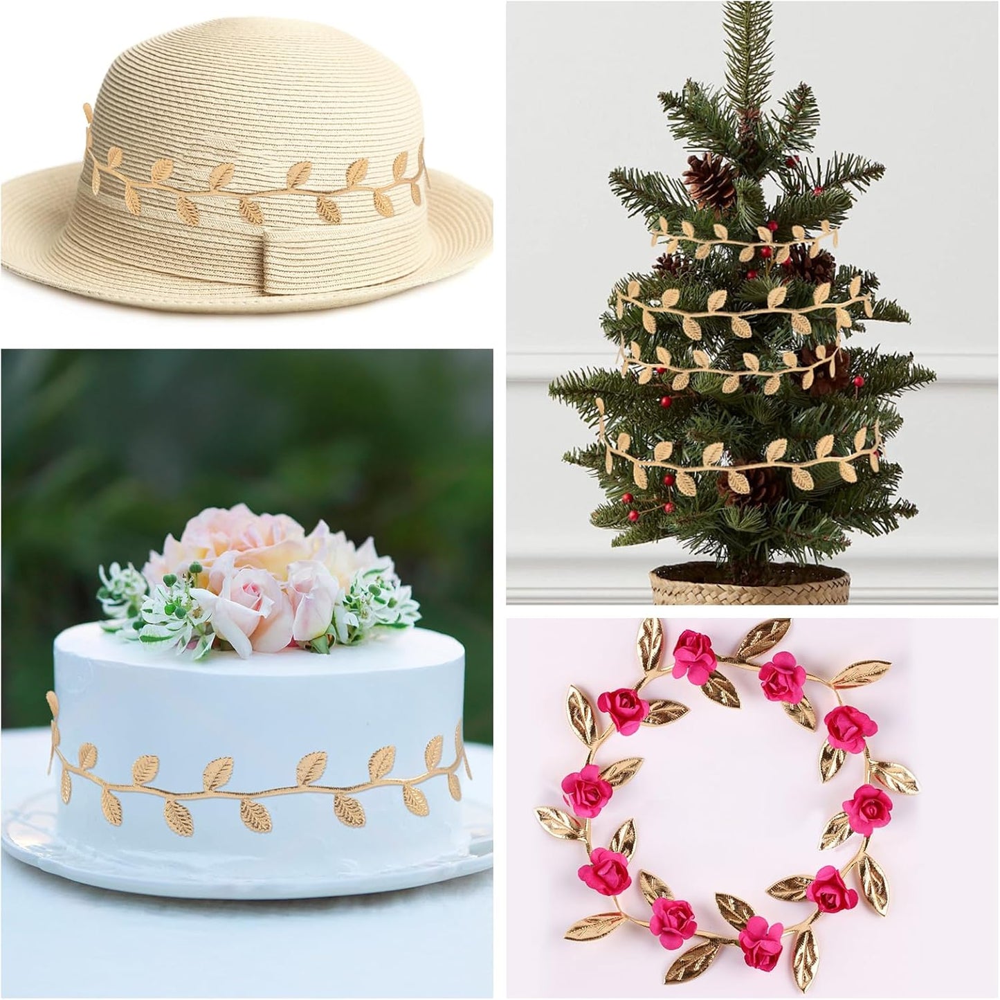 IHKFILAN 21.9Yards Gold Leaf Ribbon,Artificial Leaf Ribbon,Gold Leaf Trim for DIY Craft Garland Wrapping,Baby Shower Party,Wedding,Cake,Garland Hair & Home Decorations(Golden)