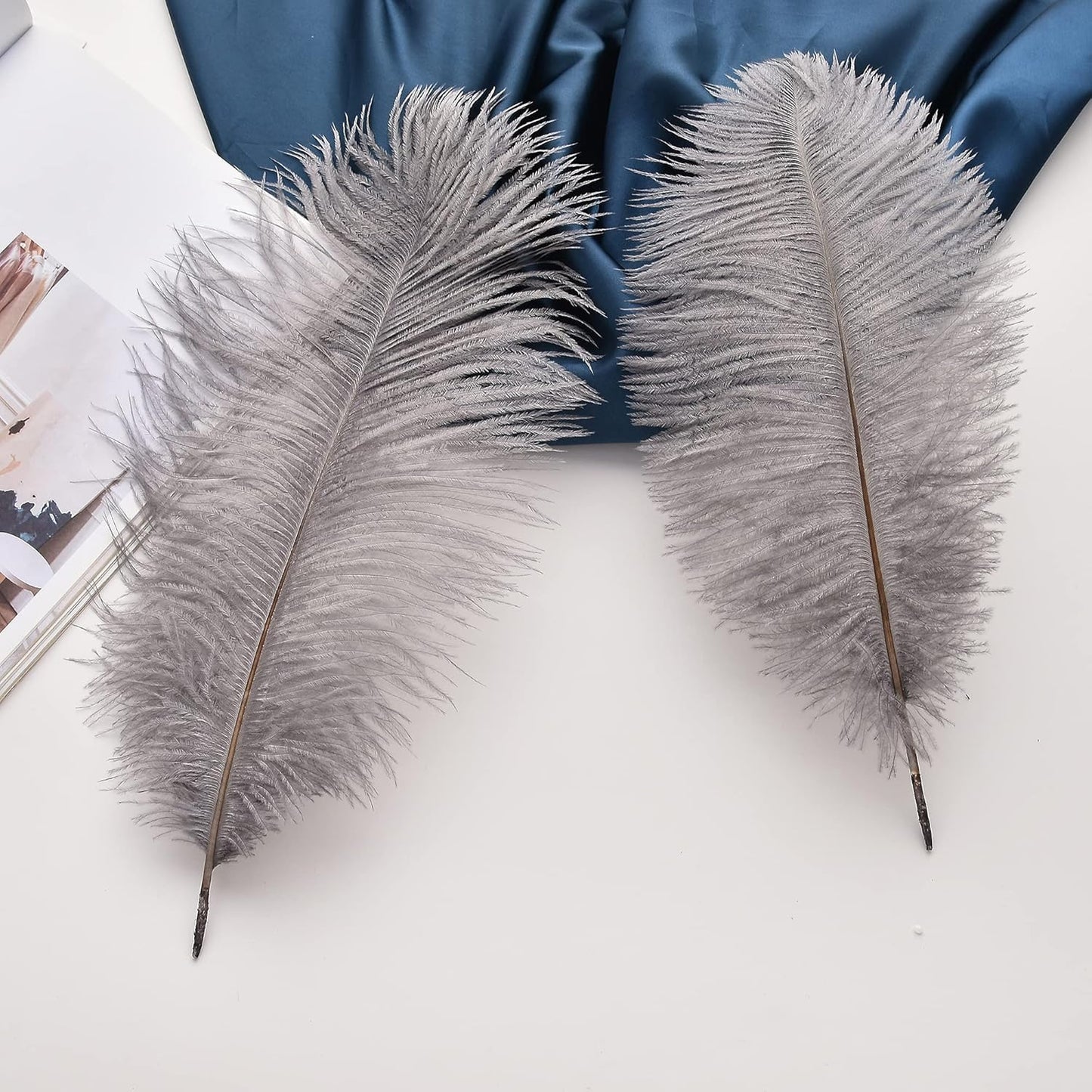 Ballinger Natural Gray Ostrich Feathers - 24pcs 12-14inch Big Feathers for Wedding Party Centerpieces Home Decor