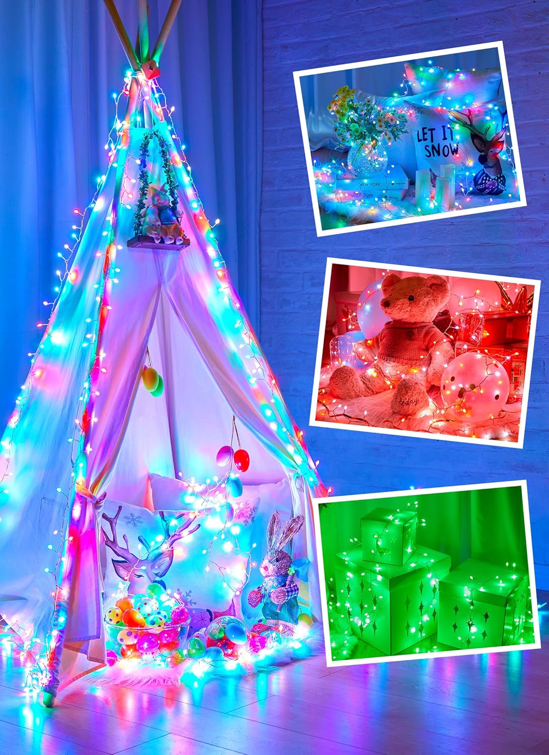 Moonflor Fairy Lights Color Changing - 22 Colors 20FT 200 LED Firecracker Fairy Lights with Remote, Cluster String Lights with 12 Lighting Modes, Halloween Fairy Lights for Bedroom Indoor Christmas