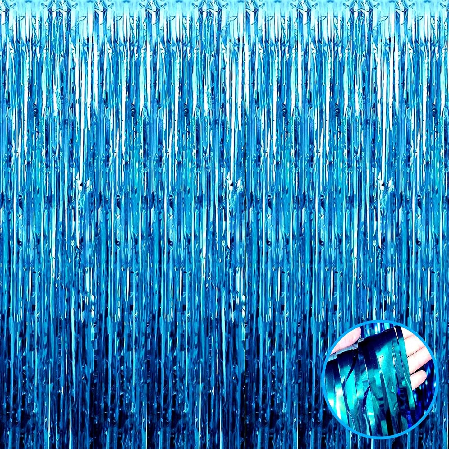 4 Pack Lake Blue Foil Fringe Curtain Backdrop, 3.3Ft x 9.8Ft Metallic Tinsel Foil Fringe Streamers Curtains for Photo Booth, Wedding, Thanksgiving, Birthday, Christmas, Halloween Party Decoration