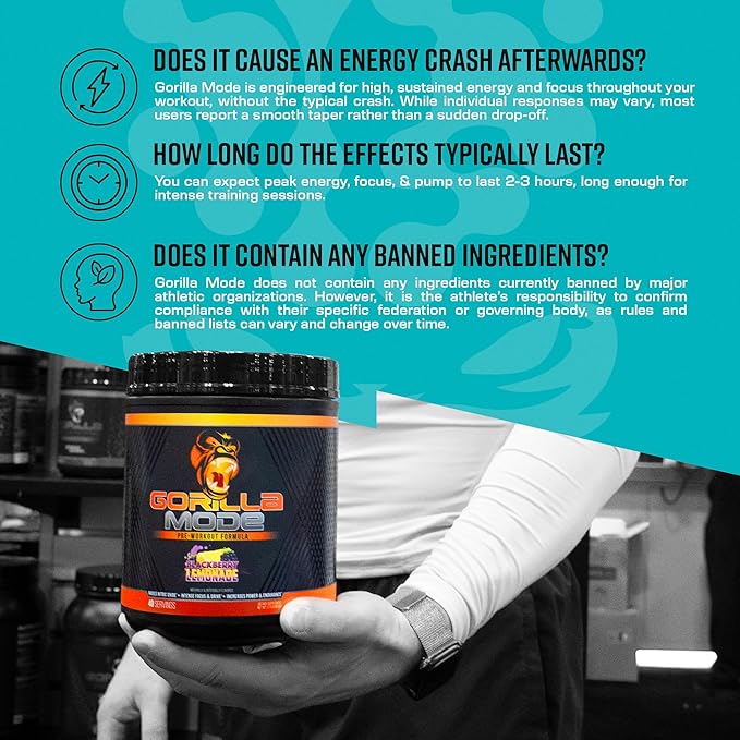 Gorilla Mind Pre Workout - Massive Pumps Laser Focus Energy Power - L-Citrulline, Creatine, L-Tyrosine, Betaine, Hydroprime, Alpha-GPC, 400mg Caffeine, Huperzine A 800g (BlackBerry Lemonade)