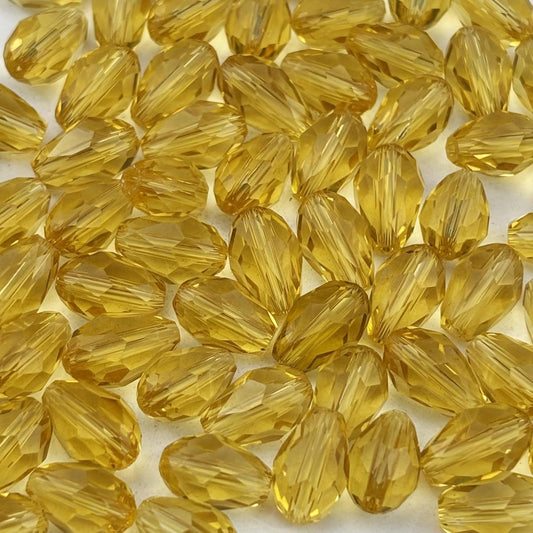 130pcs 6x8mm Teardrop Crystal Glass Beads for Jewelry Making, Faceted Vertical Hole Teardrop Glass Spacer Beads for Wind Chimes Bracelet Earring Necklace DIY Craft(Light Yellow)