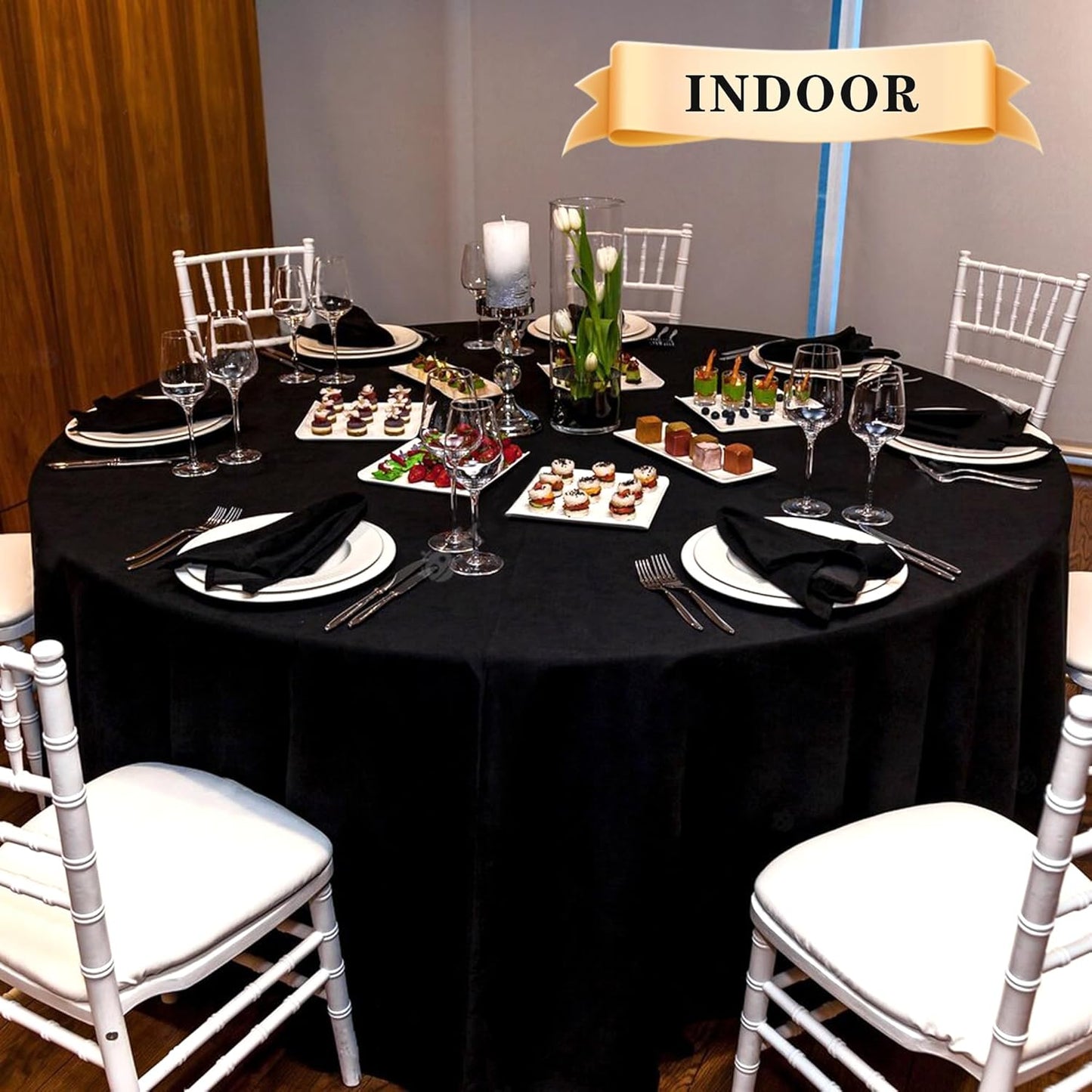 sancua 6 Pack Round Tablecloth 120 Inch Black, Stain and Wrinkle Resistant Table Cloth - Washable Polyester Table Cover for Dining Tables, Buffet Parties and Camping