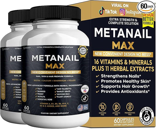 Metanail Max Hair, Skin & Nail Supplement, 60 Capsules, with Biotin 5000mcg, Vitamins & Herbal Blend (2)