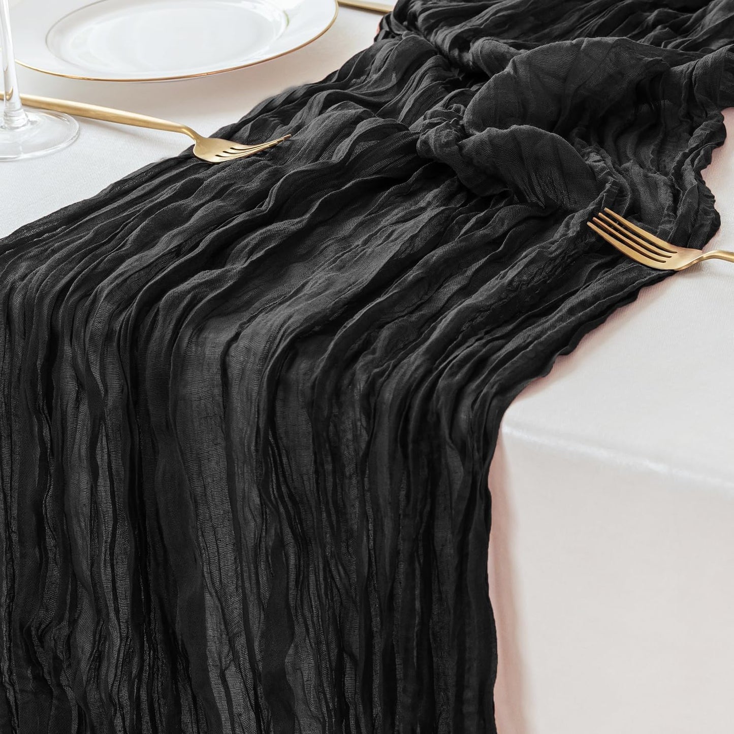 Sioloc Black Cheesecloth Table Runner Fall Autumn Decor for Home 10ft Table Cloth for Wedding Birthday Party Halloween Thanksgiving Decorations