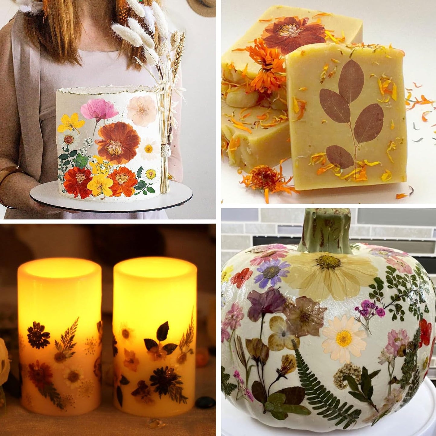 90pcs Boho Pressed Flowers Bulk, Vintage Dried Flower Leaves, Natural Fall Pressed Dried Flowers with Tweezer for DIY Crafts Resin Mold Candles Cake Bridal Scrapbooking Supplies