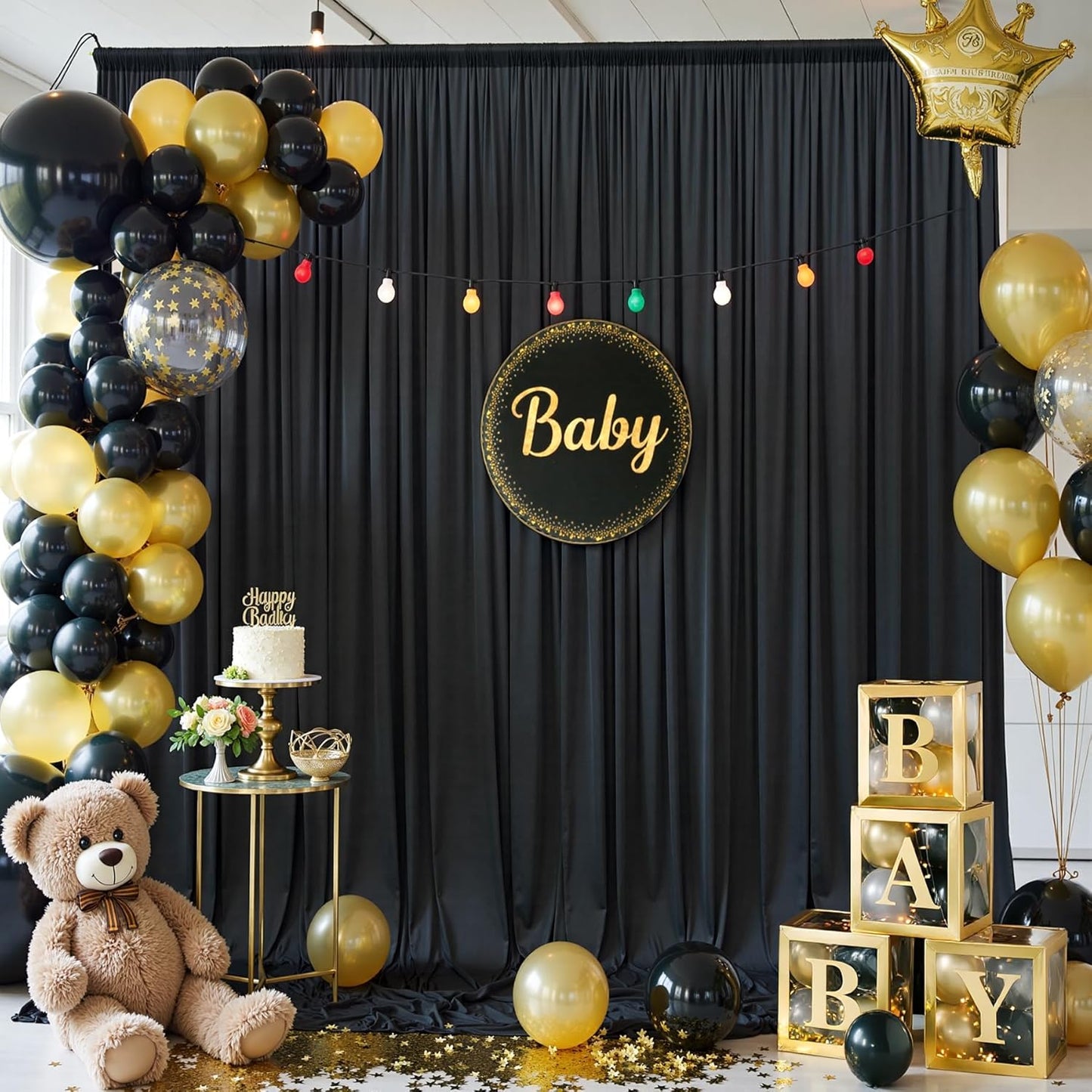 60x12ft Wrinkle Free Black Backdrop Curtain for Wedding Parties,12 Panels 5×12 ft Long Soft Silky Polyester Fabric Backdrop Drapes Black Photo Back Drop Curtains for Party Photography Background Cloth