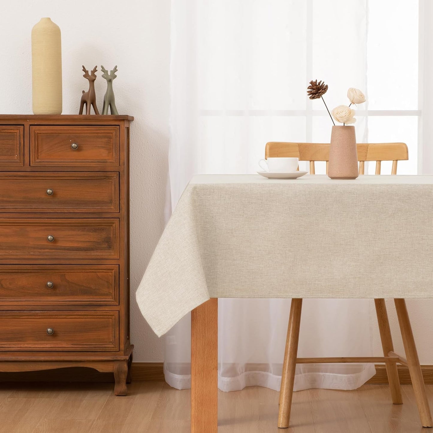 Hiasan 2 Pack Faux Linen Rectangle Tablecloth - Wrinkle and Stain Resistant Washable Table Cloth for Kitchen Dining Room Holiday Table Cover for Party Dinner, Beige, 60 x 84 Inch