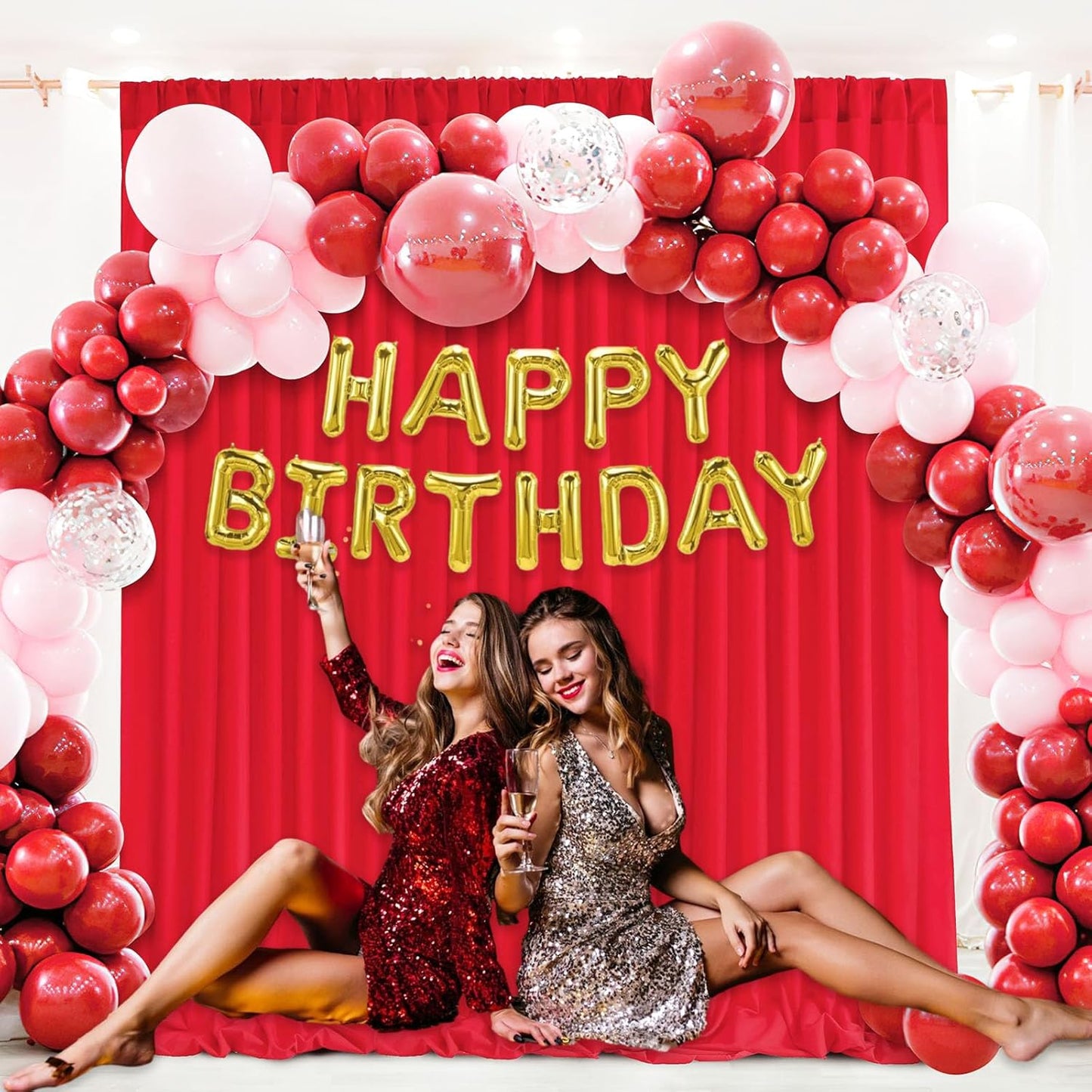 10 x 10 Feet Red Backdrop Curtain for Partie, Background Curtains for Photoshoot, Birthday, Wedding, Halloween, Thanksgiving, Christmas Day, New Year Party Decorations 5Ft x 10Ft, 2 Panels