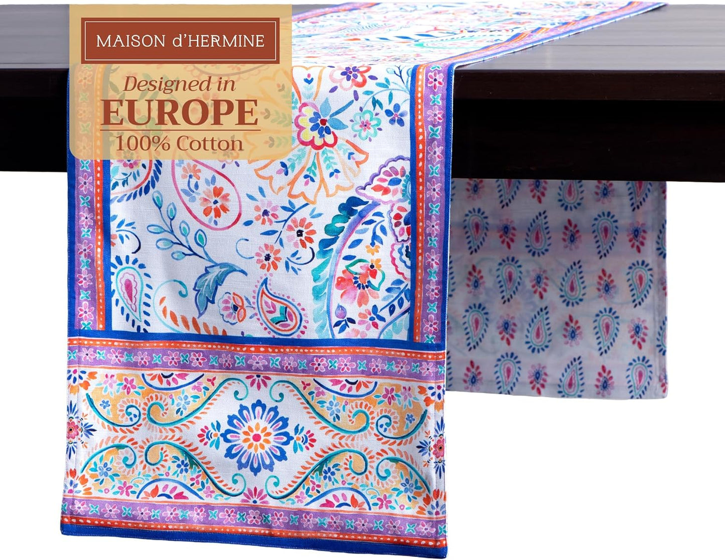 Maison d' Hermine Table Runner 100% Cotton Double Layer Table Runners 72 inches Long Decorative for Home Kitchen Dining Party Wedding Bridal Shower Spring Summer (Indian Floral, 14.50" x 72")