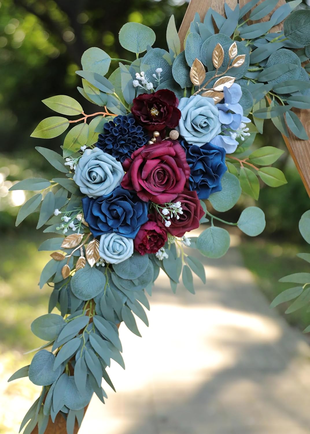 Artificial Navy Blue and Burgundy Wedding Arch Flower Swags Set of 2 for Welcome Signs, Reception and Ceremony Decorations - Navy Blue Floral Decor